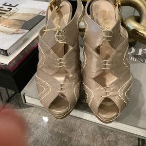 PRADA Leather Whipstitch Trim Slingback Pumps.